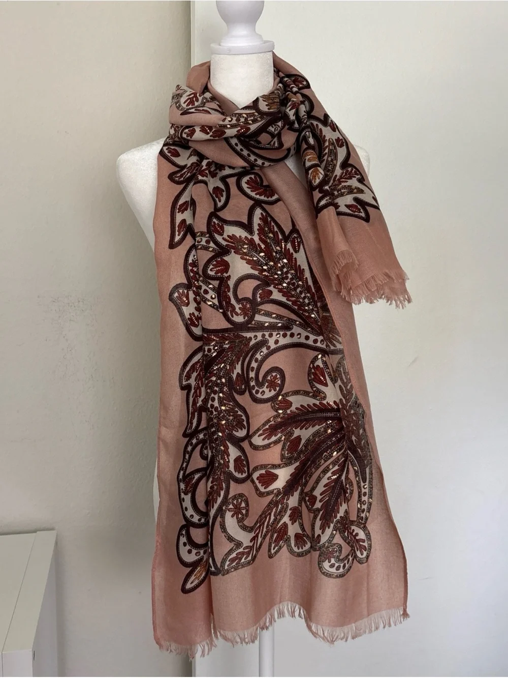 Chico's Blush Paisley Scarf with Sequin Accents